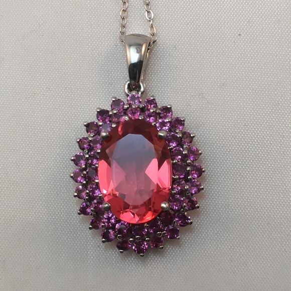 Radiant Pink and Purple Gemstone Sterling Silver Necklace - Picture 2 of 3